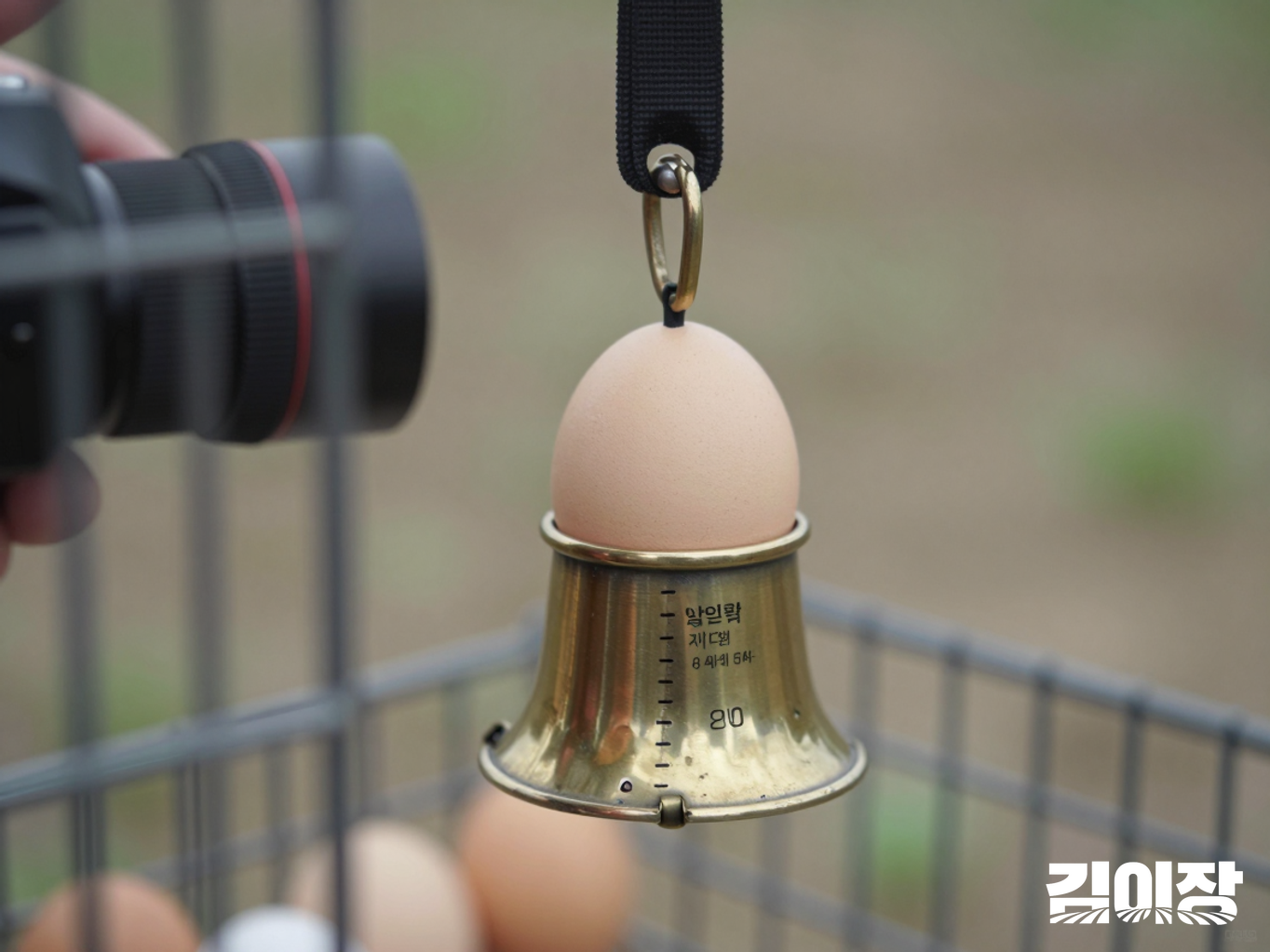 집란 벨트 위 달걀과 벨트를 향한 영상 수집 장치의 렌즈