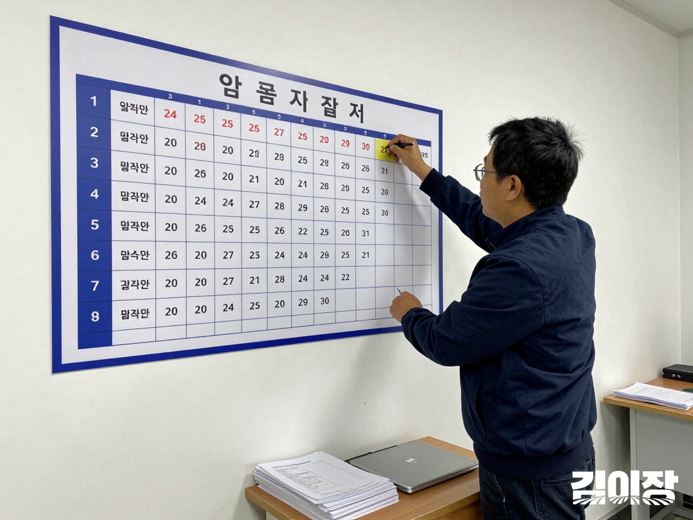 연간 조사 일정과 업무 단계를 정리하는 담당자
