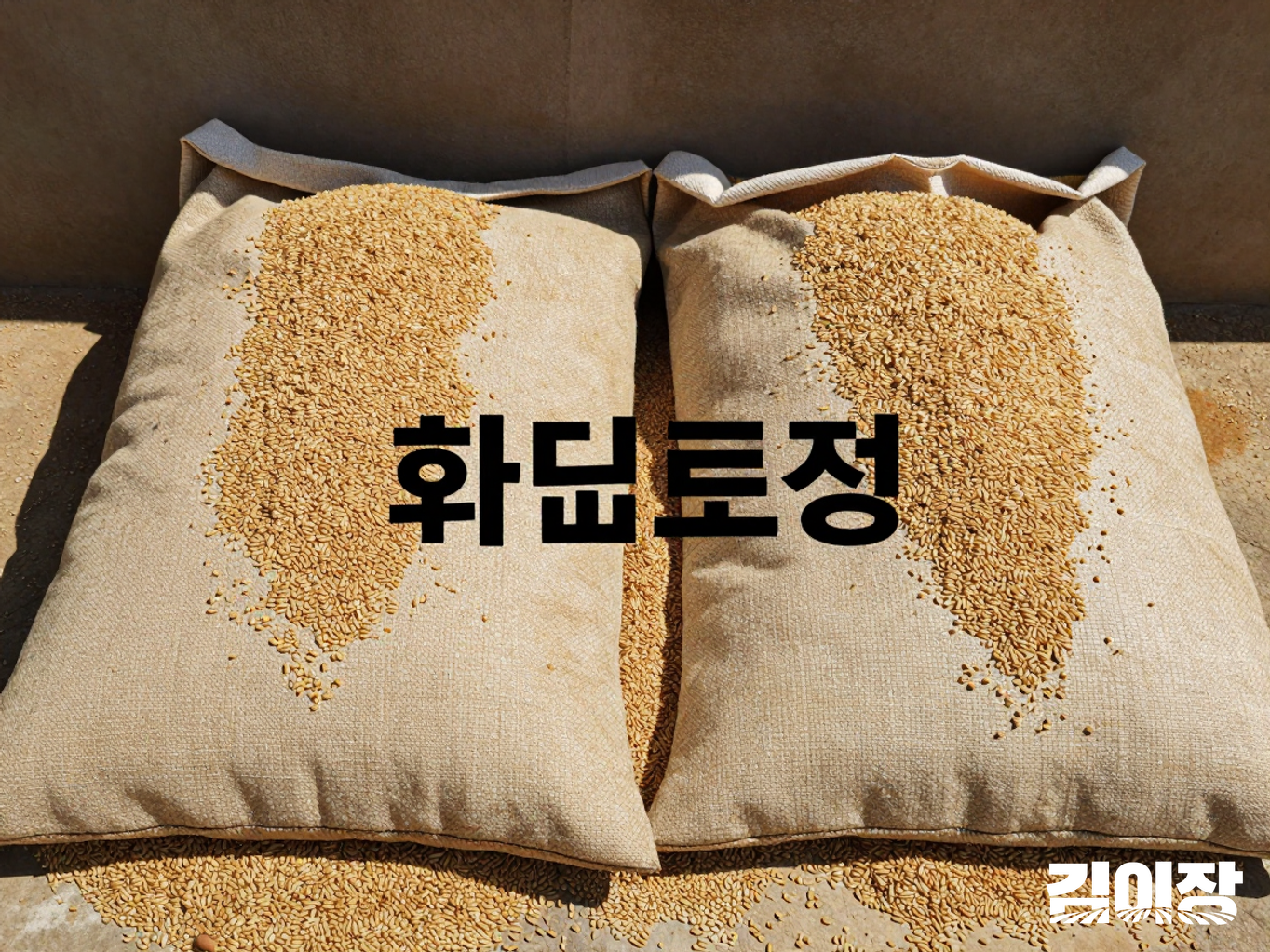 농업 창고의 무지 종자 포대와 밀·보리 종자