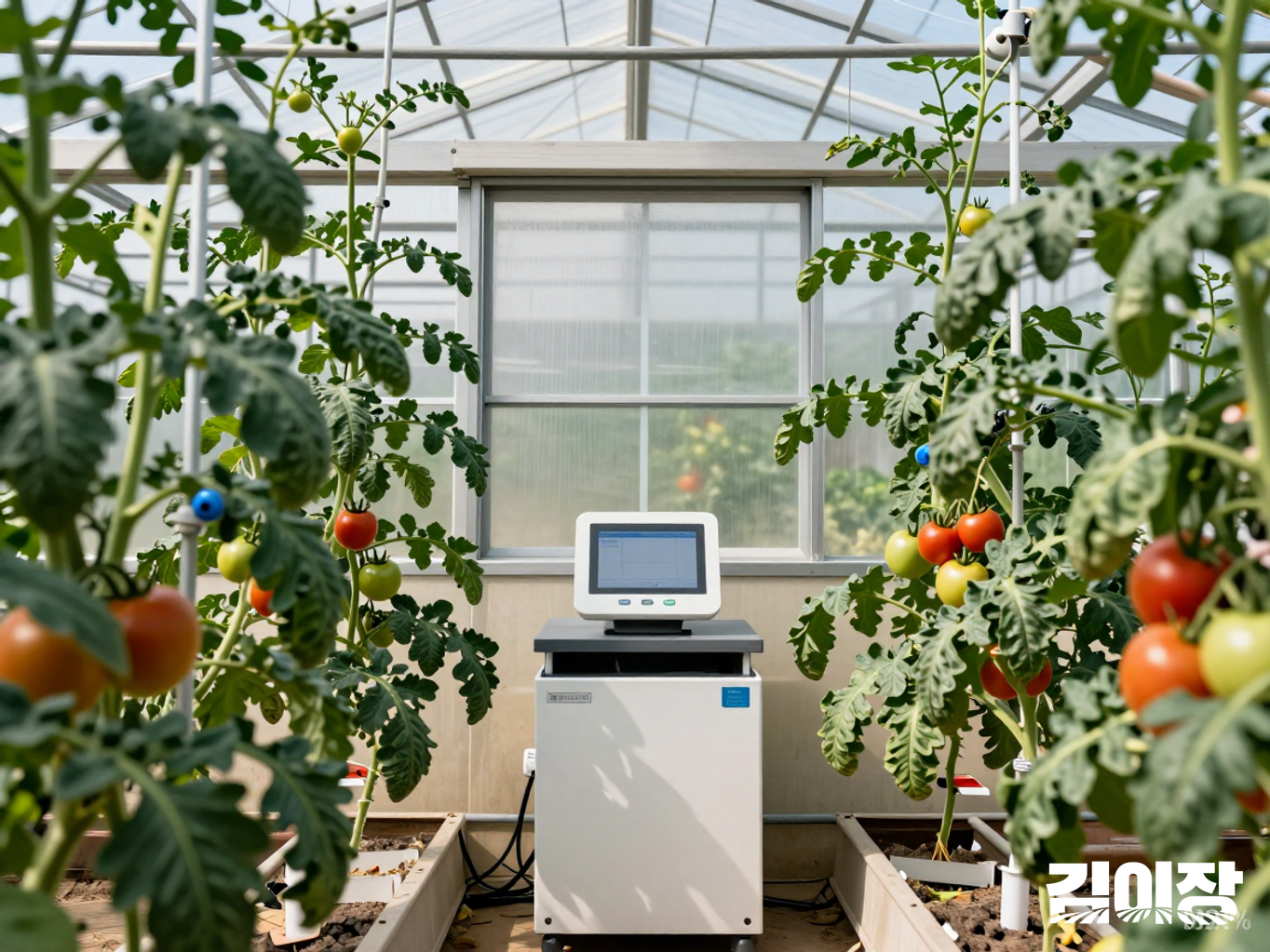 토마토 스마트온실의 환경제어기와 열린 환기창
