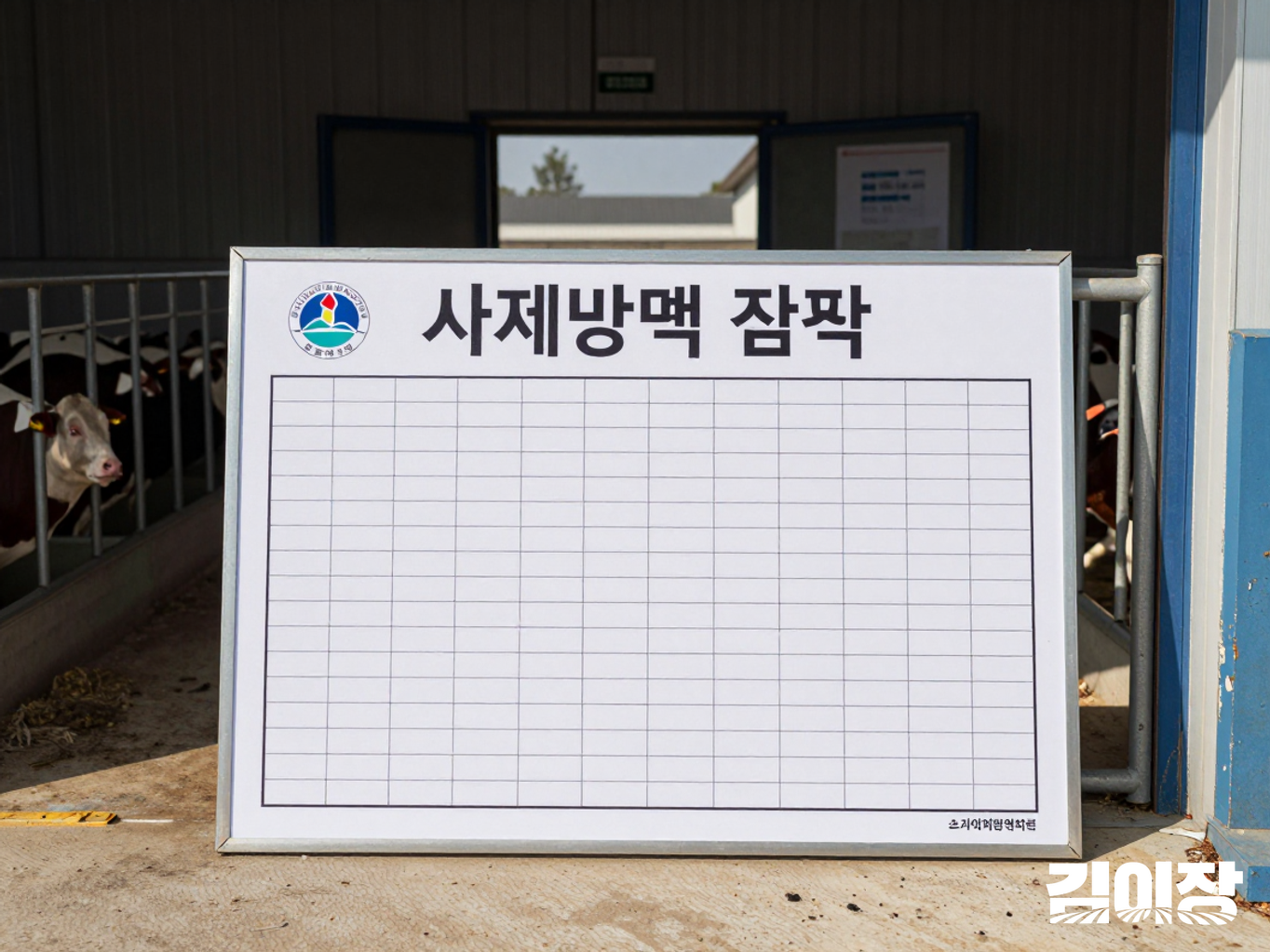 산란계 농장 출입구 앞의 방역 점검용 클립보드와 기록철